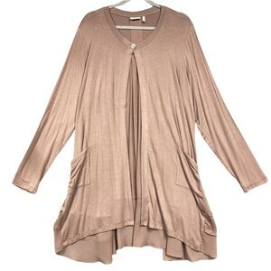 LOGO by Lori Goldstein Taupe One Button Mother of Pearl Tiered Cardigan Sz 1X